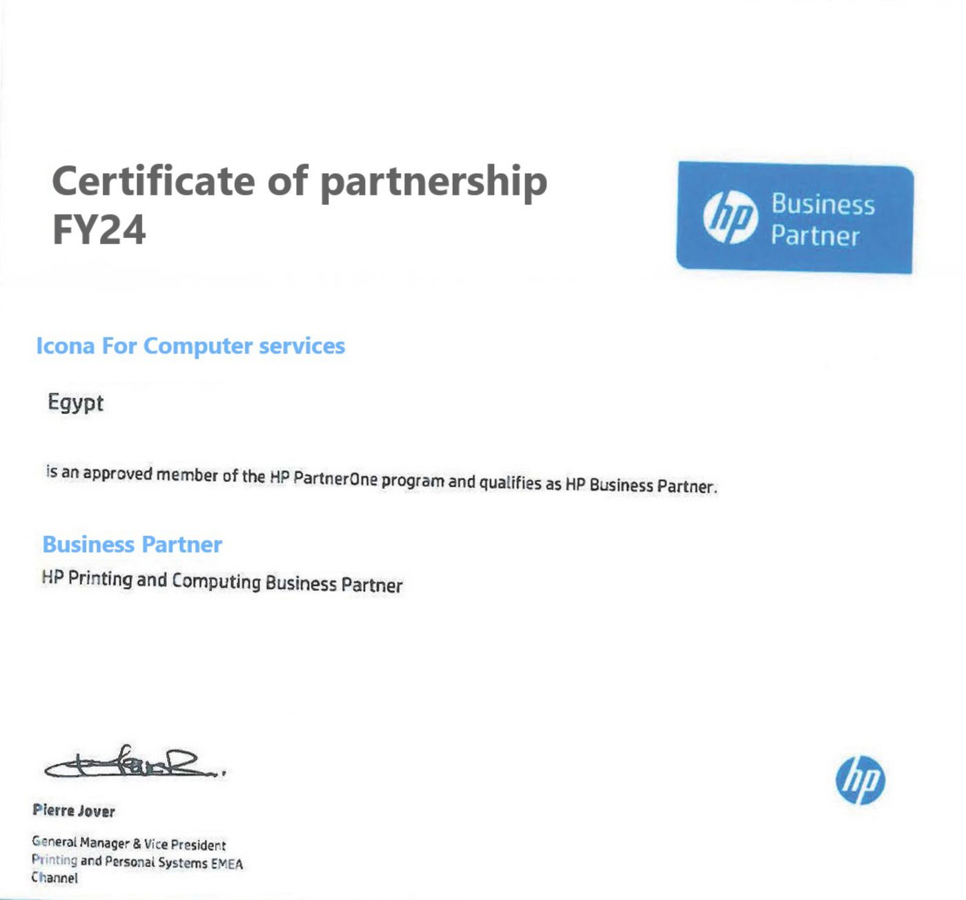HP Business Partner Certificate