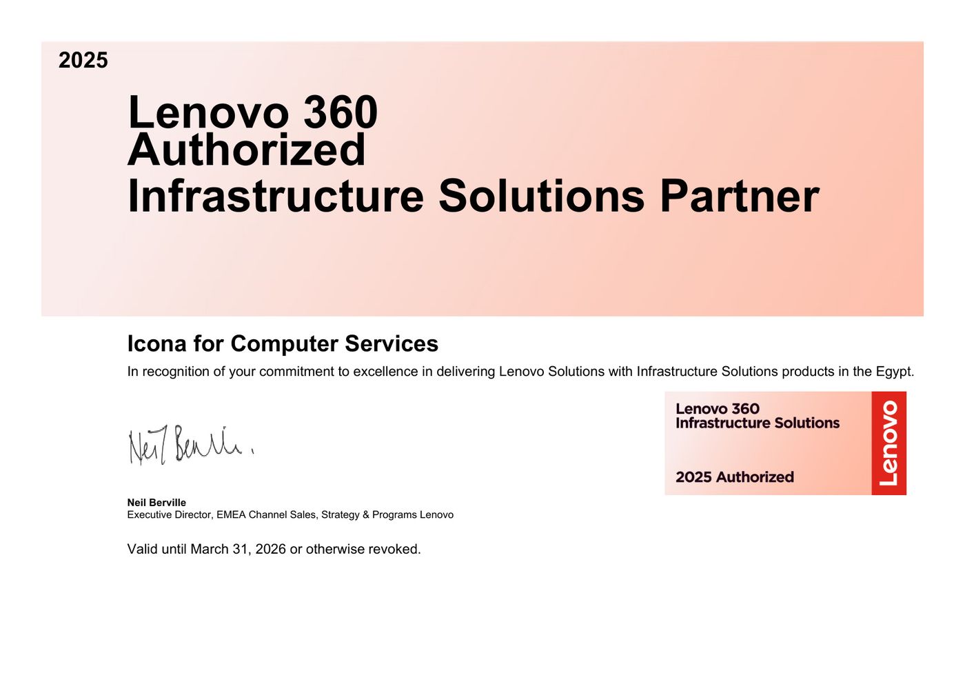 Lenovo Infrastructure Solutions Partner Certificate